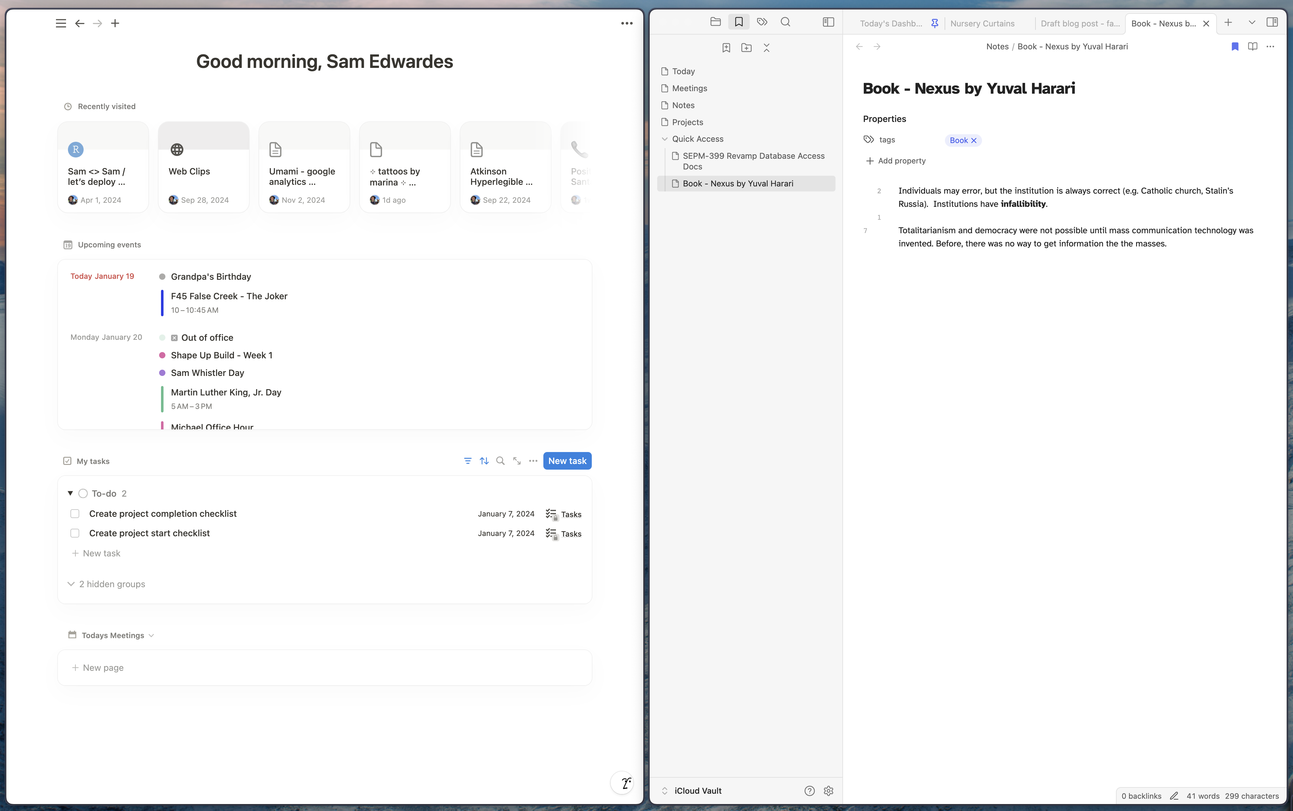 Screenshot of Notion and Obsidian side-by-side.