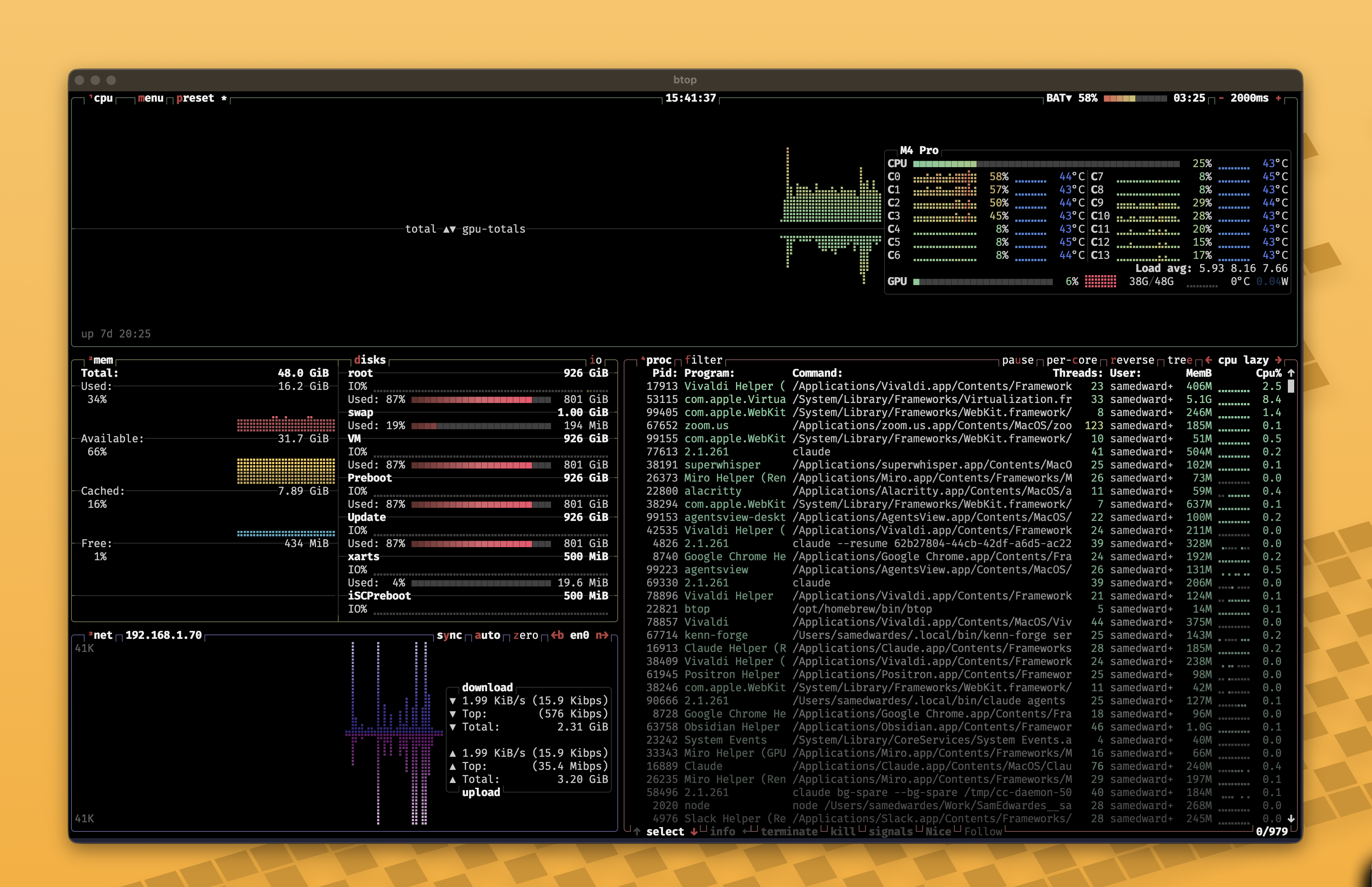 Screenshot of btop running as a "TUI" app on my Mac