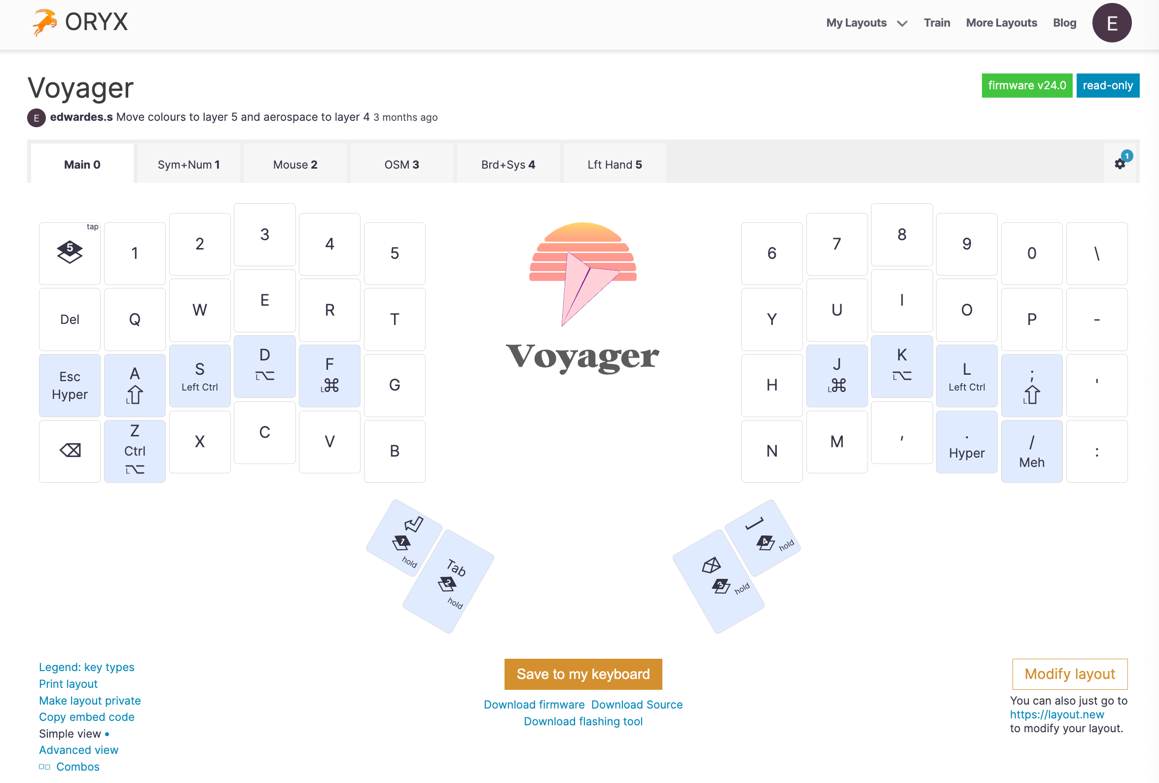 Screenshot of my ZSA Voyager Layout.